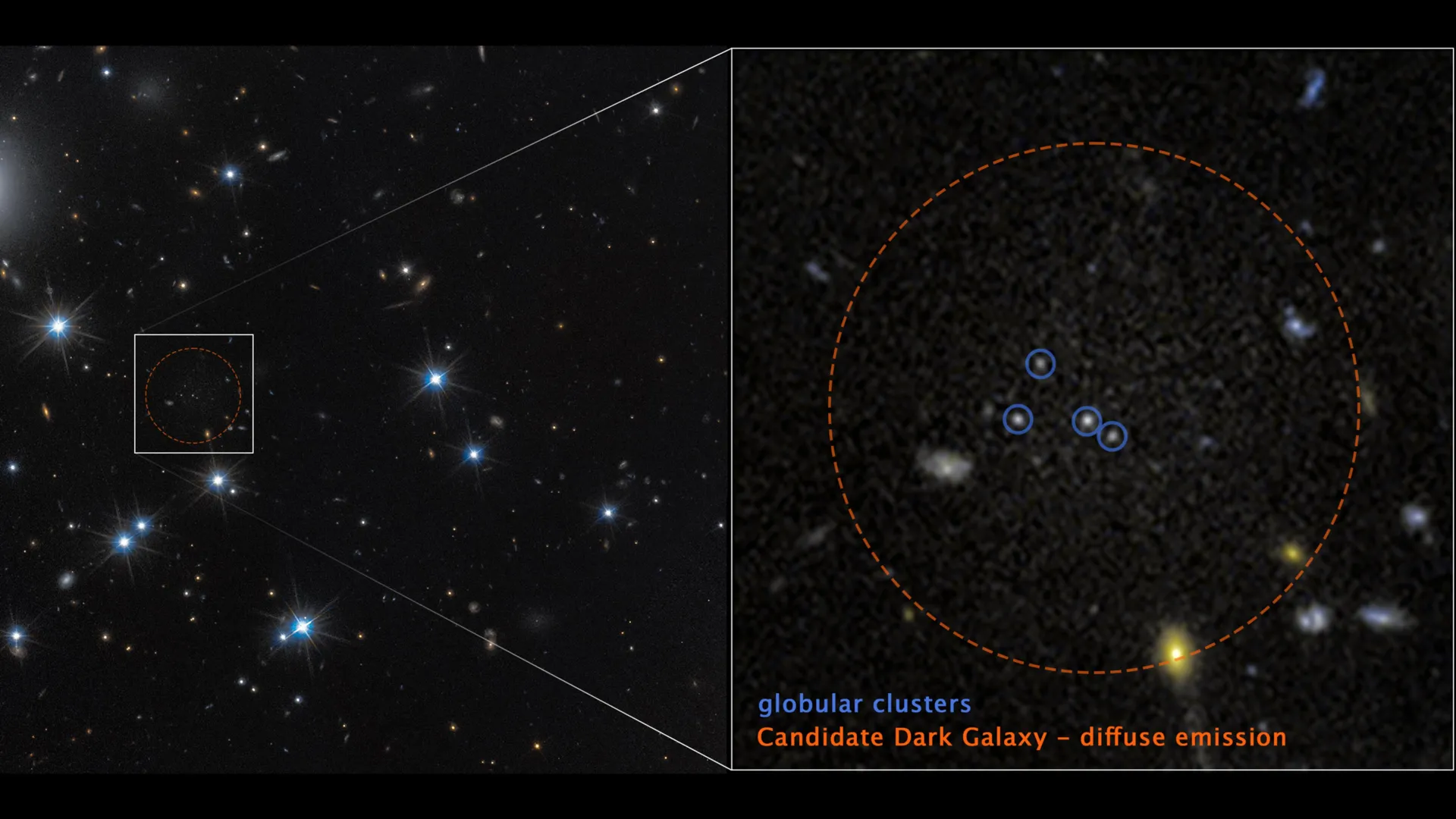 NASA Hubble odhaluje téměř neviditelnou ‚duchovou galaxii‘ tvořenou z 99 % temnou hmotou