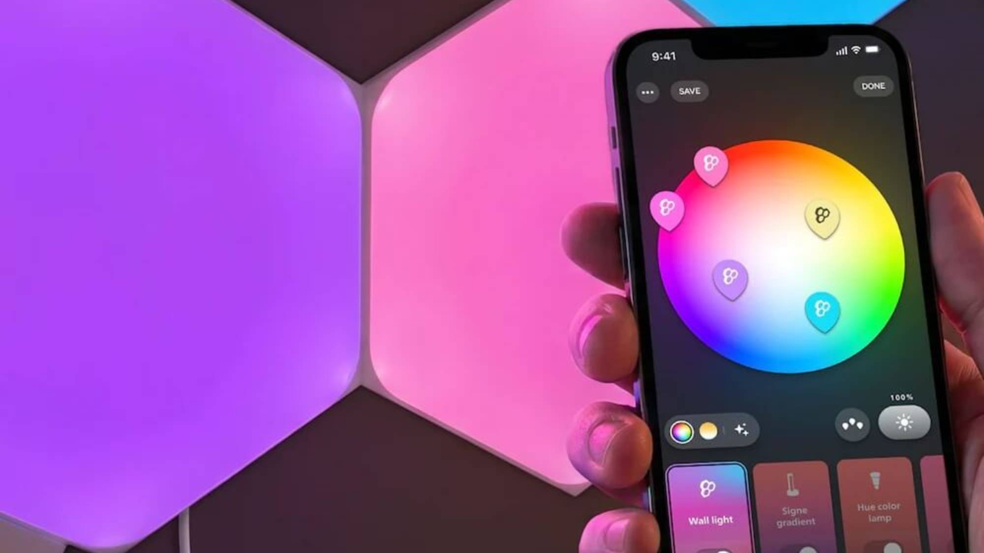 Aplikace Philips Hue ukazující tvary Nanoleaf